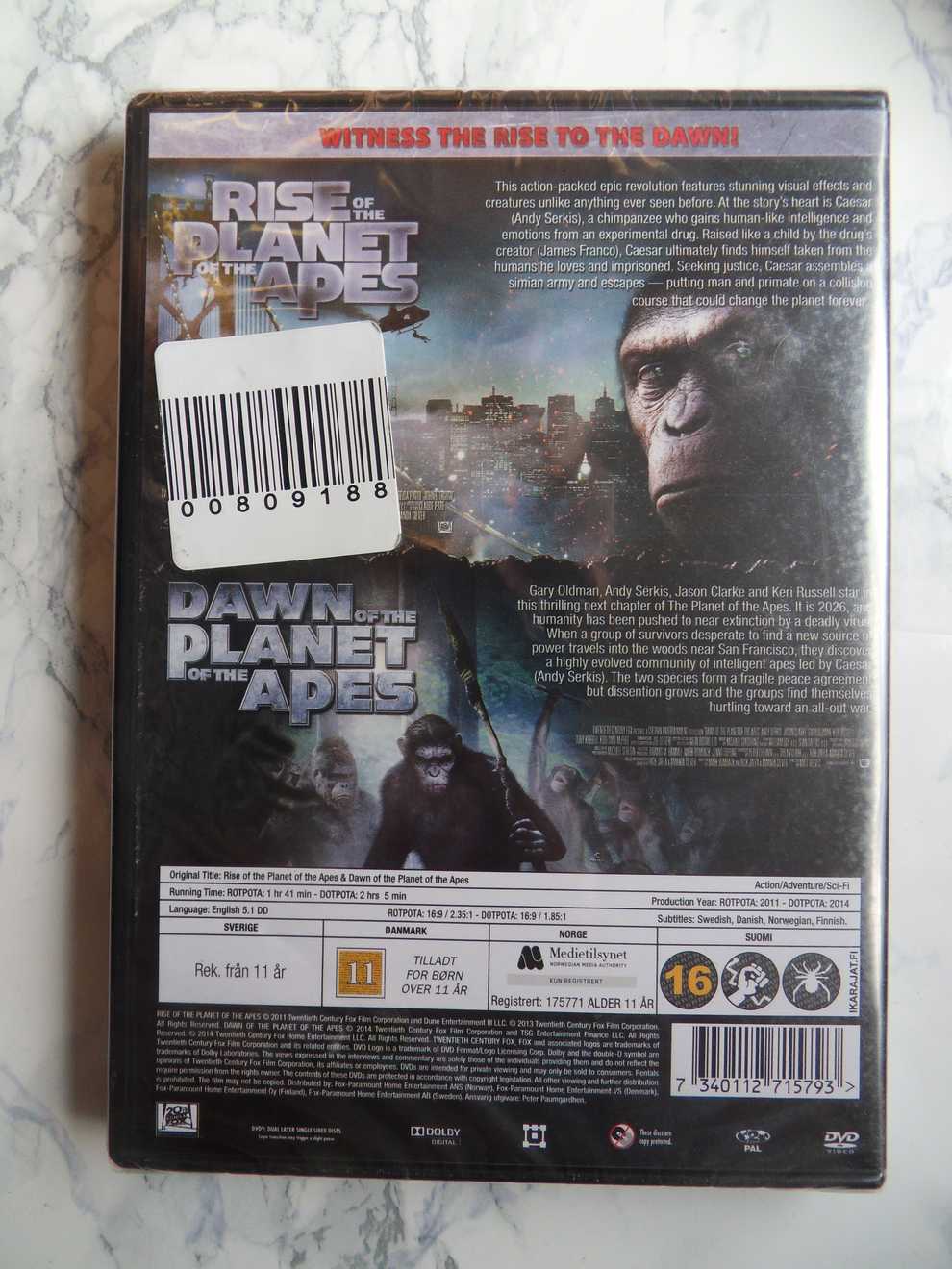 Rise of the planet of the Apes & Dawn of the planet of the Apes - 2-film (DVD) (UUSI MUOVEISSA) - Image 2